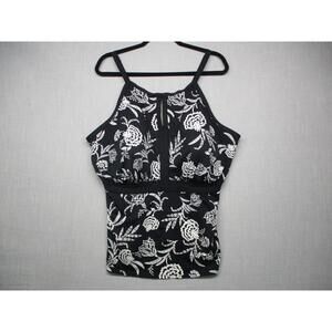 Lands End Black White Floral Racerback Keyhole Front Swim Top Size 26W